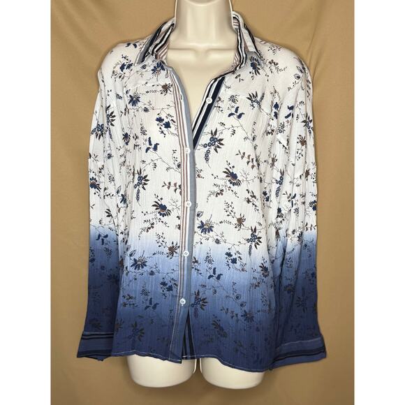 POL White Blue Ombre Floral  Button Up Top S NWOT - Picture 1 of 8